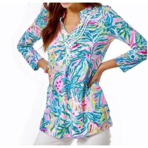 Lilly Pulitzer Green/Pink Kaia Knit Tunic Top Women's One in a Melon Medium